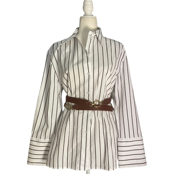Day Birger et Mikkelsen Julia Modern Stripe Blouse Top Bright White  Brown - Picture 11 of 16